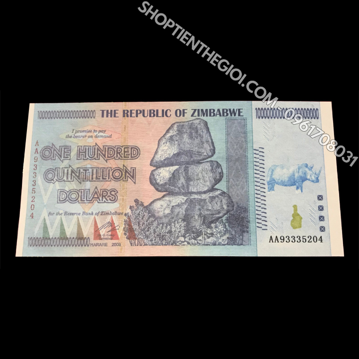 Tiền Lưu Niệm 100 Tỷ Tỷ Zimbabwe Hình Tê Giác - SP005991